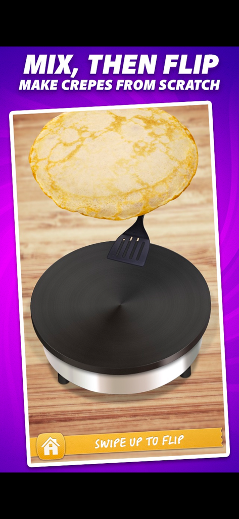 Crepe Maker - 어린이를 위한 크레페 메이커 요리 게임에서 팬 위에서 뒤집히는 가상 크레페