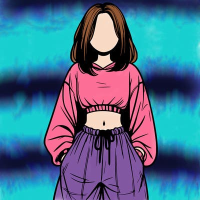 realistic girl faceless with baggy pants and a crop top