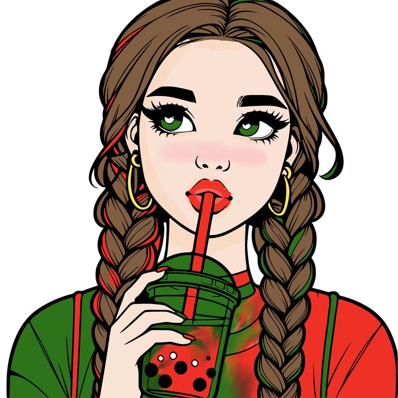 realistic girl with braided hair drinking boba