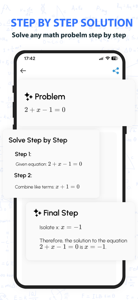 AI Homework Scanner & Helper - AI homework scanner app interface showing step by step math solutions