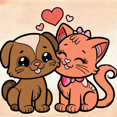 cat with a dog and in love