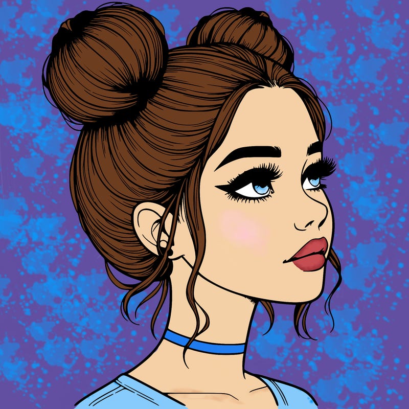 realistic girl with buns on the top of her head