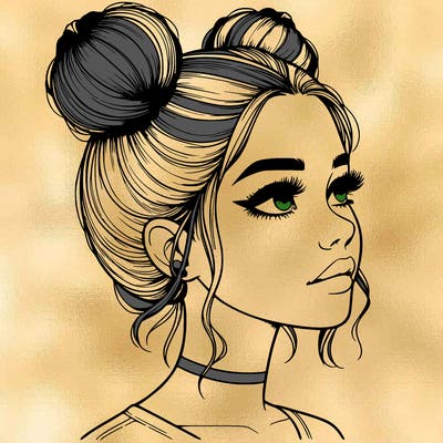 realistic girl with buns on the top of her head