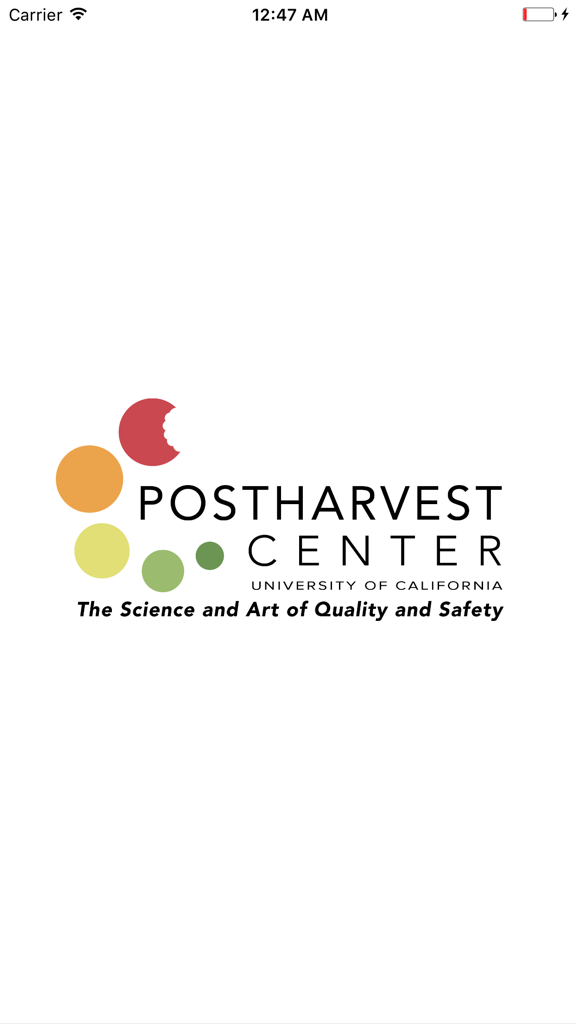 Produce Facts - Splash screen of the Produce Facts app featuring the UC Davis Postharvest Center logo and tagline