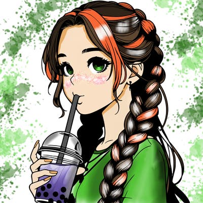 realistic girl with braided hair drinking boba