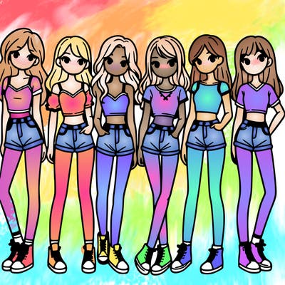 a group of girls wearing crop tops and shorts