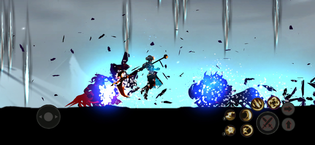 Silhouette knight unleashing a blue magical attack in Shadow of Death Premium Games