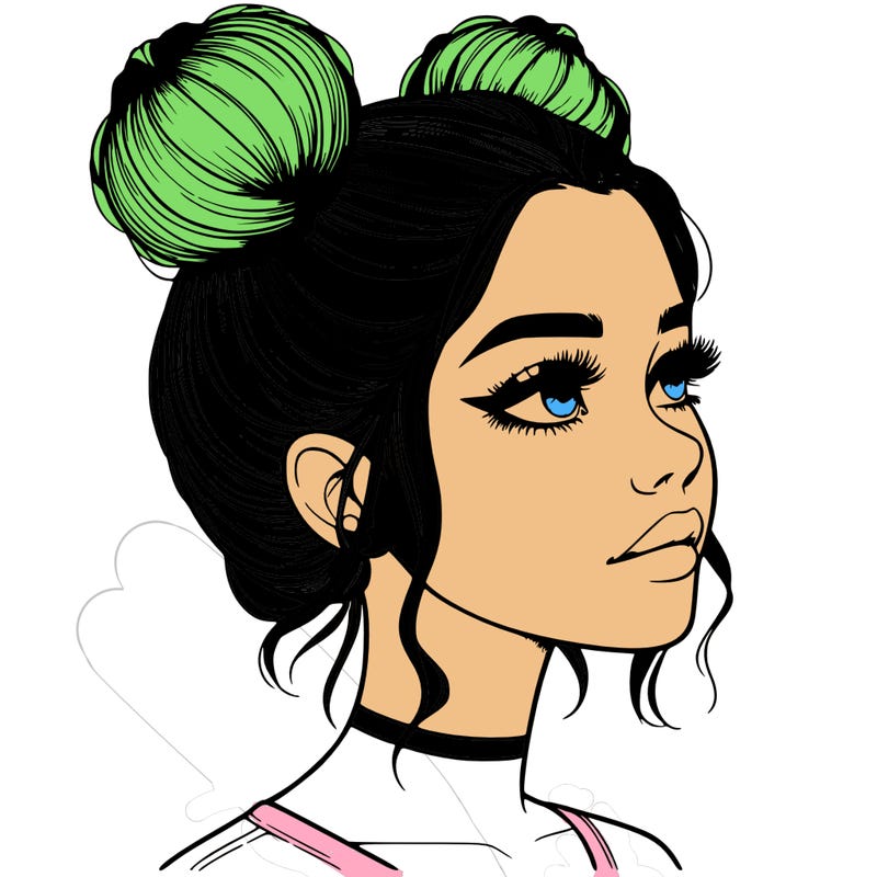 realistic girl with buns on the top of her head