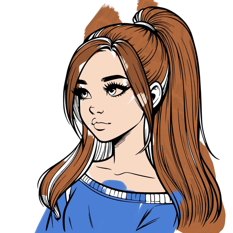 realistic girl with a high ponytail