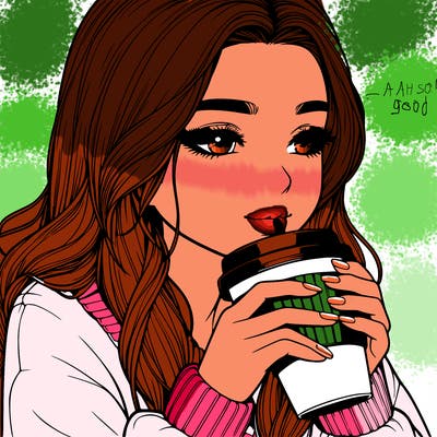realistic girl drinking coffee