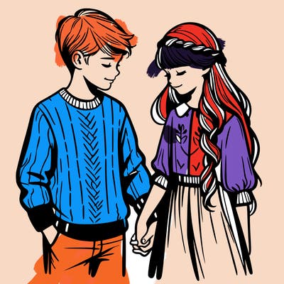 girl and boy holding hands realistic