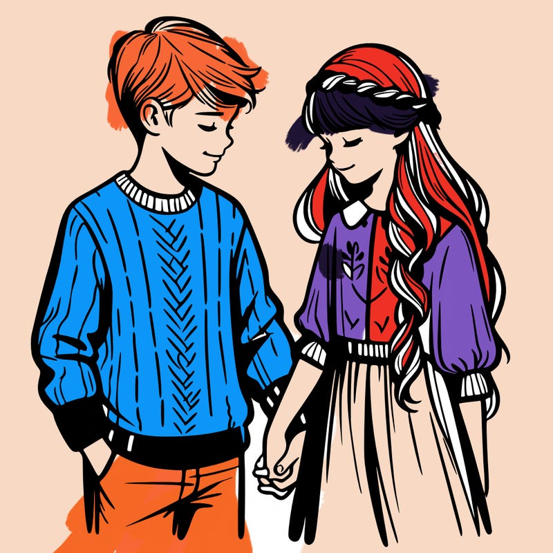 girl and boy holding hands realistic