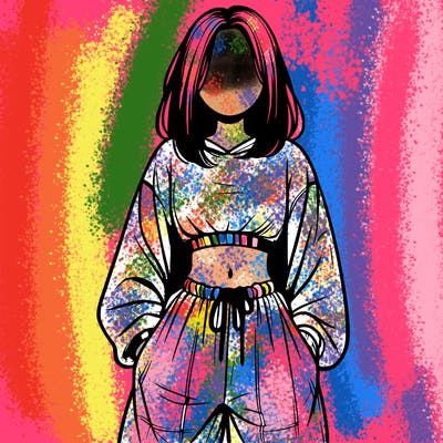 realistic girl faceless with baggy pants and a crop top