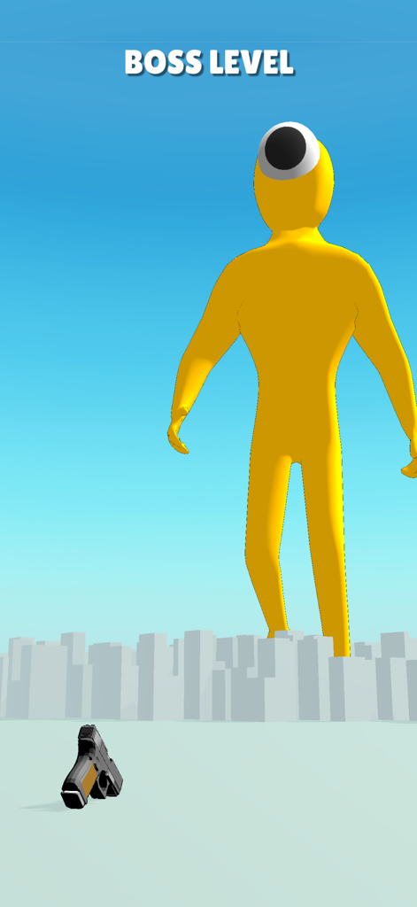 Flip Beat: Ragdoll Shooter - A giant yellow cyclops character during a boss level in the mobile game Flip Beat Ragdoll Shooter