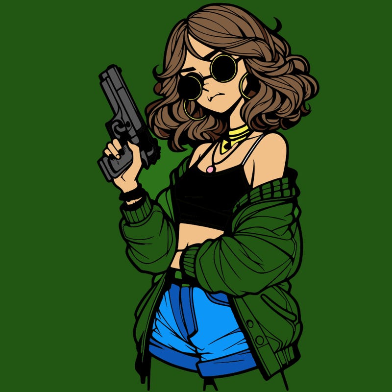 stylish teenage girl with gun