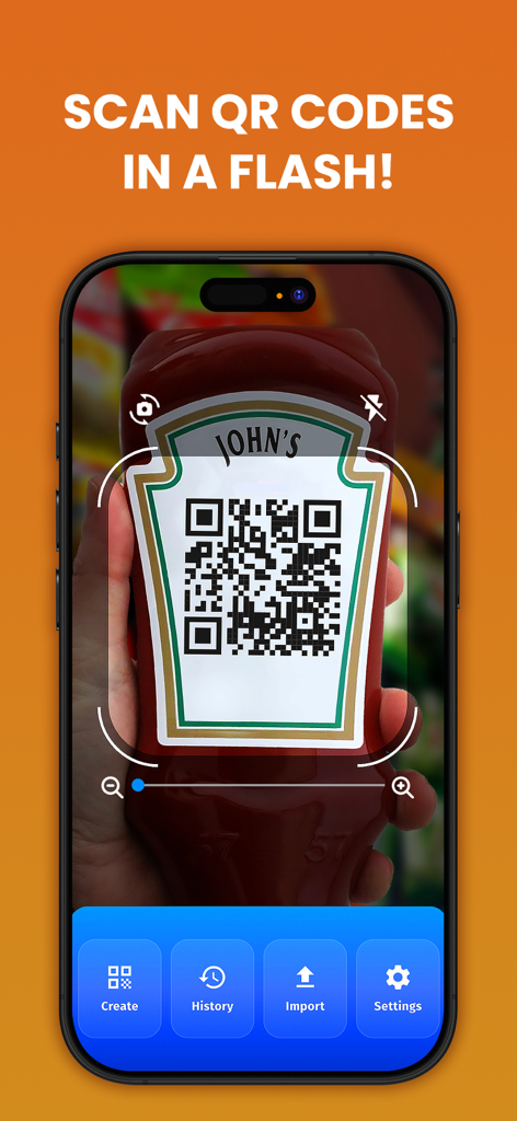 Tela de smartphone mostrando a interface de escaneamento do aplicativo QR Code e Barcode Scanner