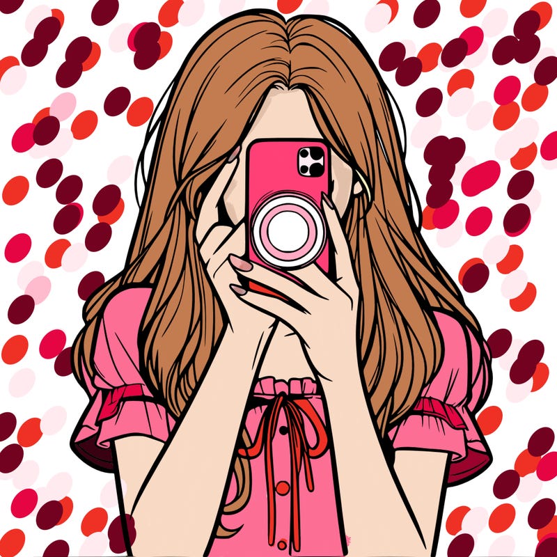 a realistic girl holding her phone taking pictures