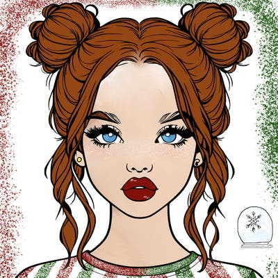 realistic girl with two buns in hair and lips