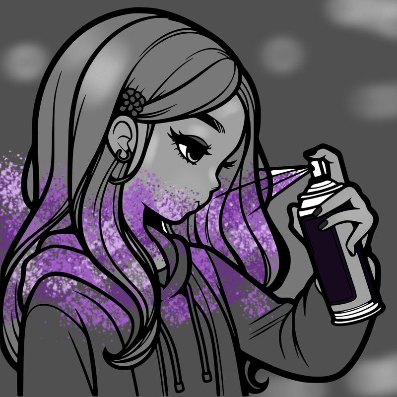 a realistic girl spray painting