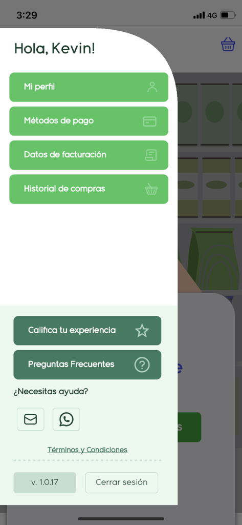 SuperEasy Box - User profile menu of the SuperEasy Box app displaying options for payment methods and purchase history
