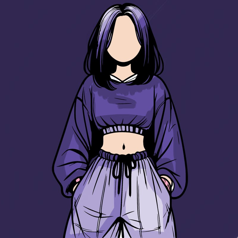 realistic girl faceless with baggy pants and a crop top