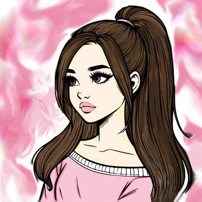 realistic girl with a high ponytail