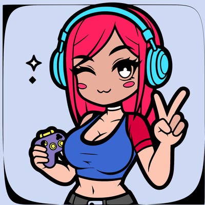 realistic gamergirl winking, and doing the peace