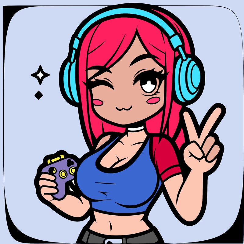 realistic gamergirl winking, and doing the peace