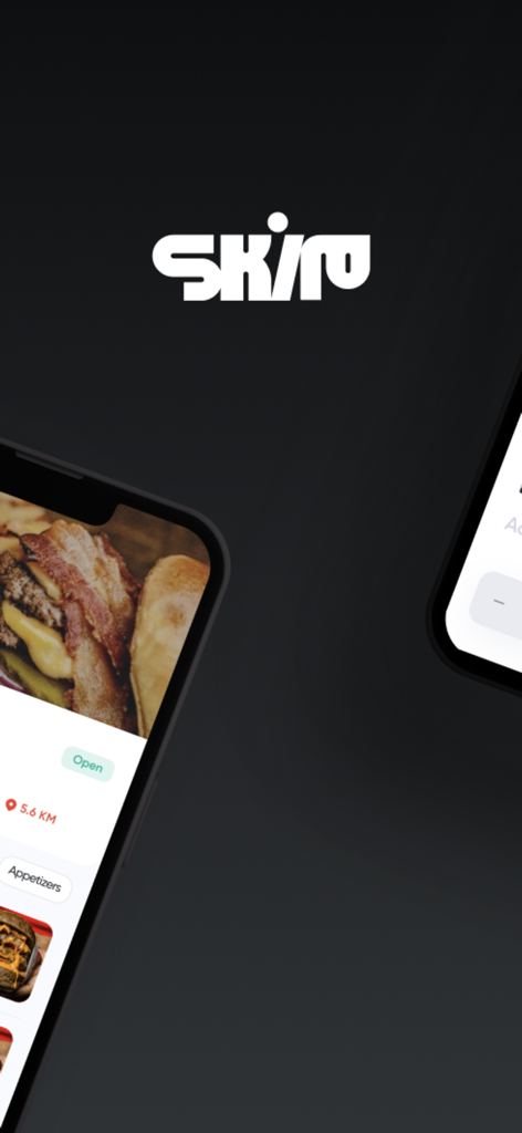 Skip App - Skip App interface on a smartphone showing restaurant listings and food ordering options for pickup