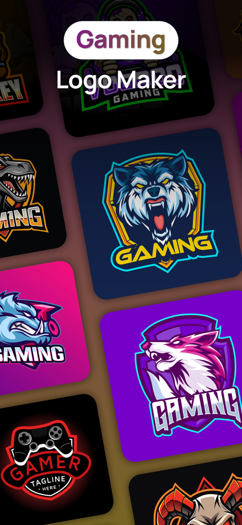 A collection of colorful gaming and esports mascot logo templates featuring animals and characters.