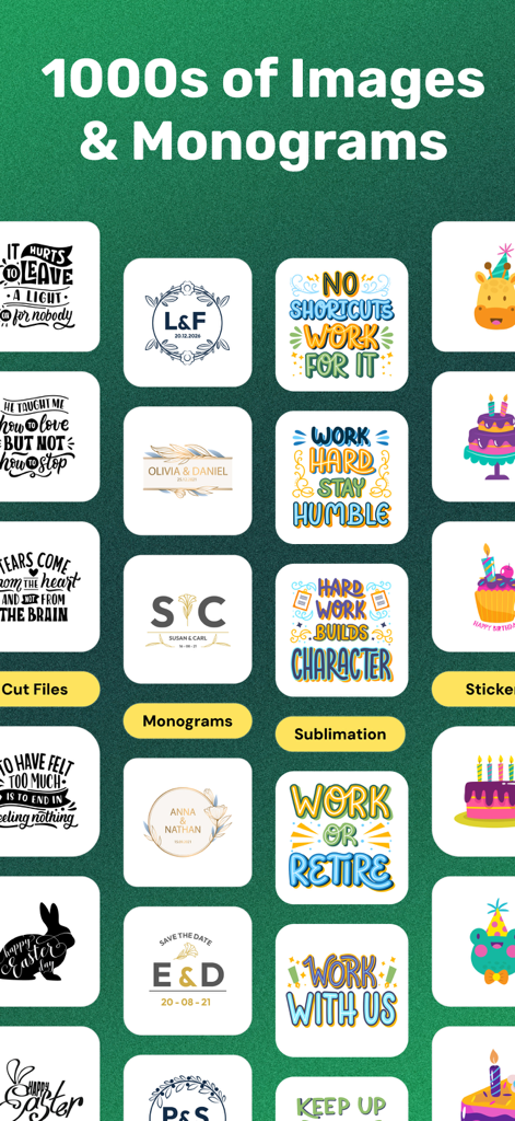 Cutout-Design Space for Cricut - Uma biblioteca de milhares de imagens, monogramas e arquivos de corte para projetos de artesanato DIY