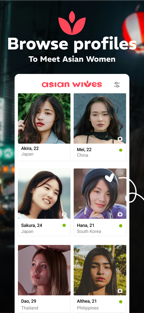 Sfoglia profili di donne asiatiche per relazioni serie sull'app Asian Wives.