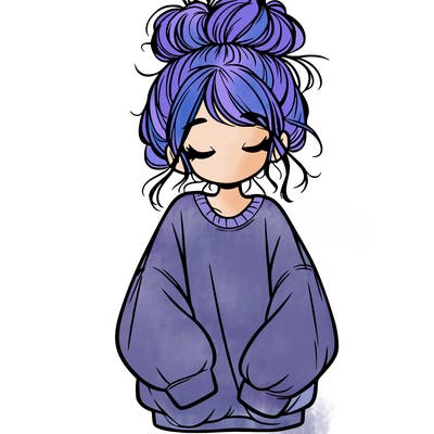 girl with baggy sweatshirt and messy bun