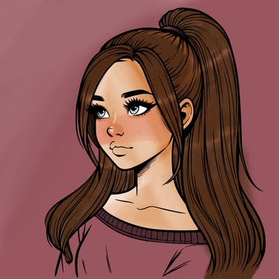 realistic girl with a high ponytail