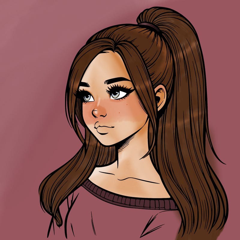 realistic girl with a high ponytail