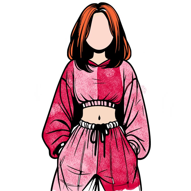 realistic girl faceless with baggy pants and a crop top