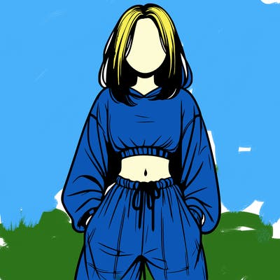 realistic girl faceless with baggy pants and a crop top