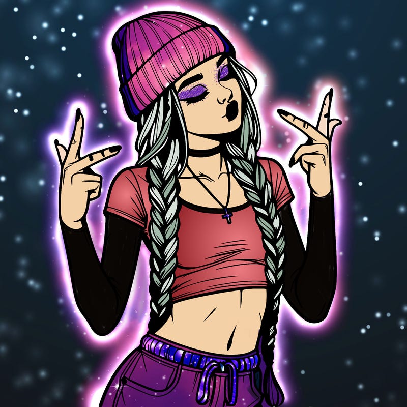 realistic teenage girl with braids and a beanie and crop top doing 🫶🏼