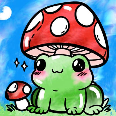 a cute frog with a mushroom hat