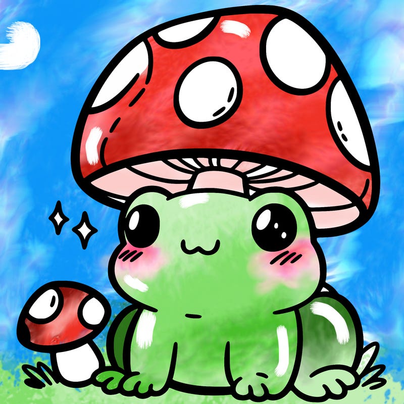 a cute frog with a mushroom hat