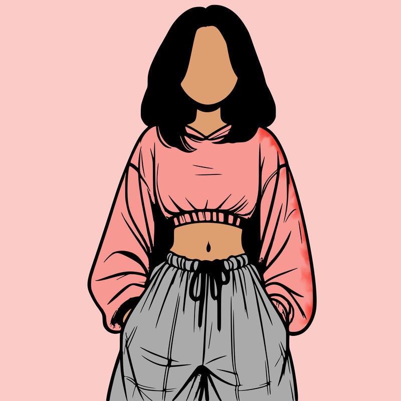 realistic girl faceless with baggy pants and a crop top