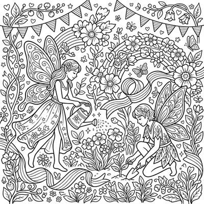 Step into a world where magic blooms with this beautiful Garden Fairies coloring page, celebrating the vibrant spirit of Pride Month. Discover enchanting scenes of fairies nurturing their garden, surrounded by symbols of love and diversity.