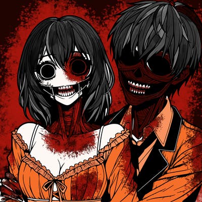 realistic scary creepy girl and boy couple romance horror anime
