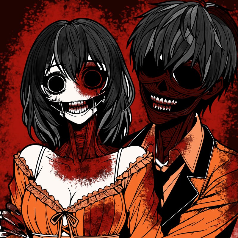 realistic scary creepy girl and boy couple romance horror anime