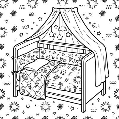 Dive into a world of warmth and sunshine with this delightful baby crib bedding coloring page, perfect for celebrating summer. Adorned with playful patterns, it's a charming activity for all ages.