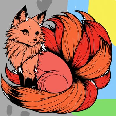 realistic detailed 9 tailed anime fox
