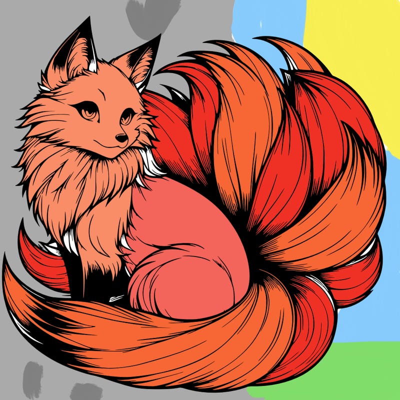 realistic detailed 9 tailed anime fox