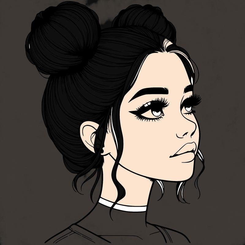 realistic girl with buns on the top of her head