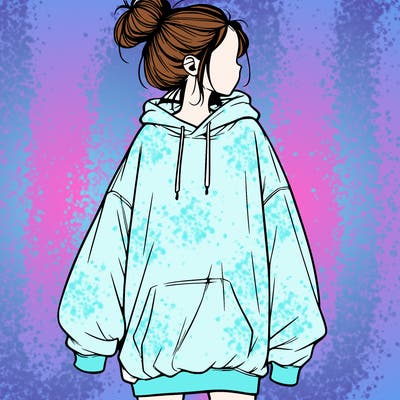 realistic girl with a oversized sweatshirt on and a bun