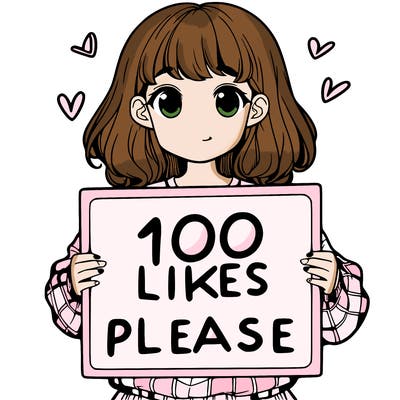 a girl holding a sign saying 100 likes please
